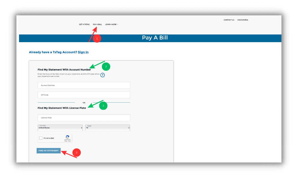 payment of txtag bill with account number